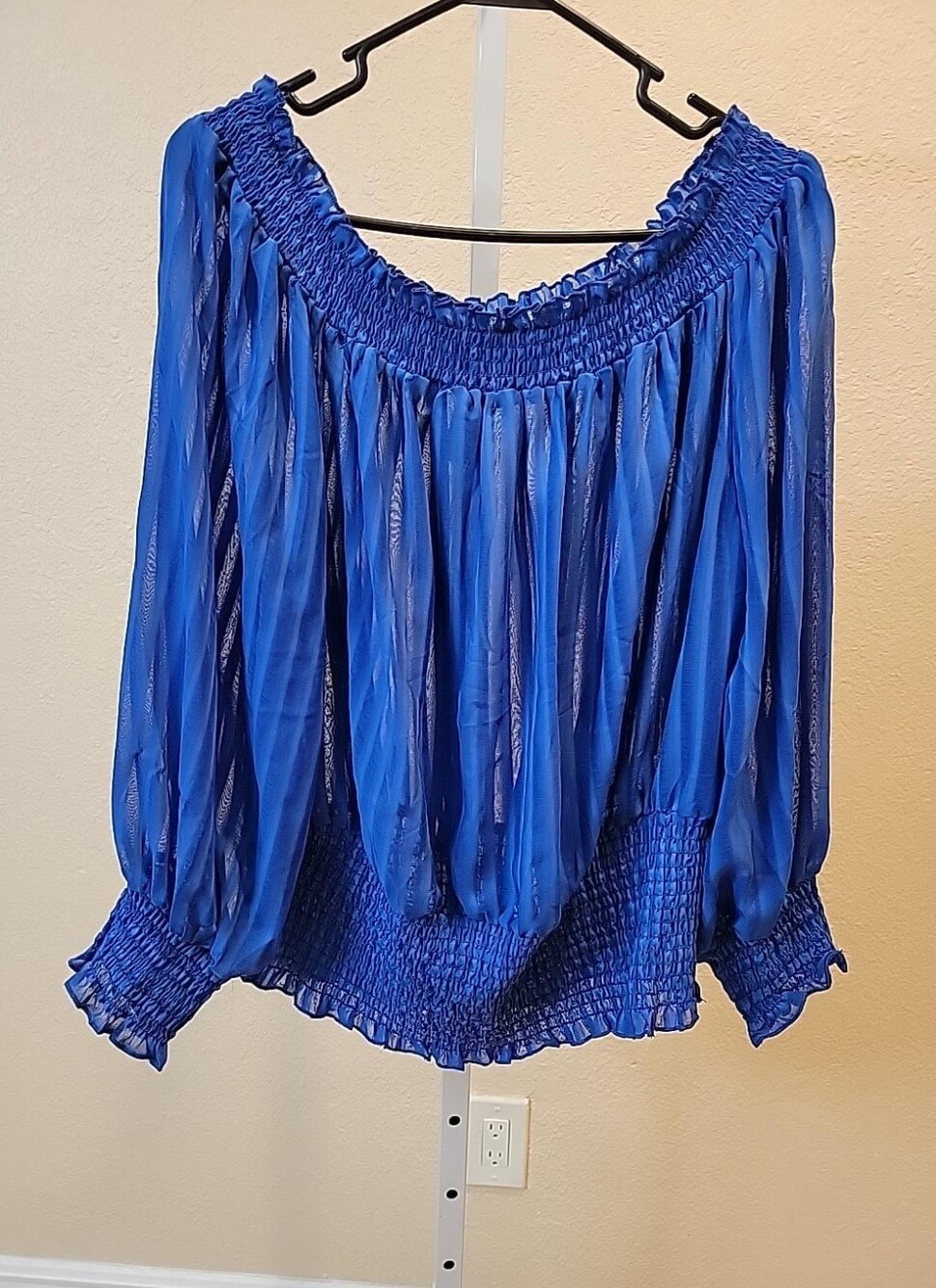 Ashley Stewart Royal Blue Shadow Stripe Smocked Blouse 18/20 NWT